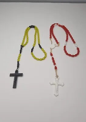 Vintage Red And White Plastic Bead Rosary Yellow & Black Lot Of 2 • $25
