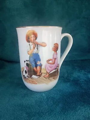 Norman Rockwell Museum Coffee Mugs Cups White Gold Trim 1982 • $6