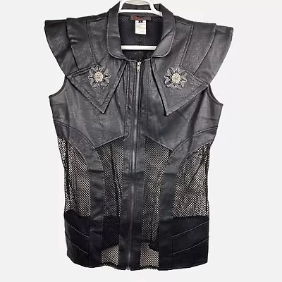 Pentagramme Size Large Gothic Men Vest Black Leather Steampunk Vampire Fishnet • $74.99