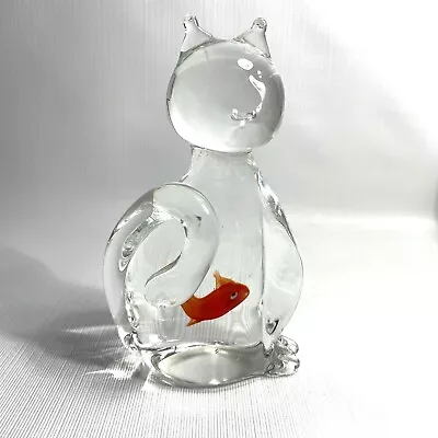 Murano Art Glass Cat Paperweight Gold Fish In Belly Art Glass Collectible  • $24.98