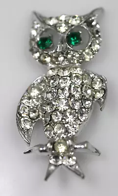 Vintage Antique 1930's Silver Tone Clear Rs OWL Brooch Pin Missing 2 Stones • $9.50