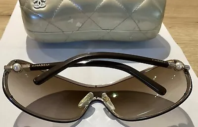 Chanel Perle Sunglasses Pearls Brown Shield Wrap Lenses Chanel Letter Authentic • £145.99