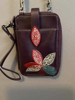 Espe Vegan Leather Phone Pocket Wallet Crossbody/flower Design Burgundy Purse • $10.99