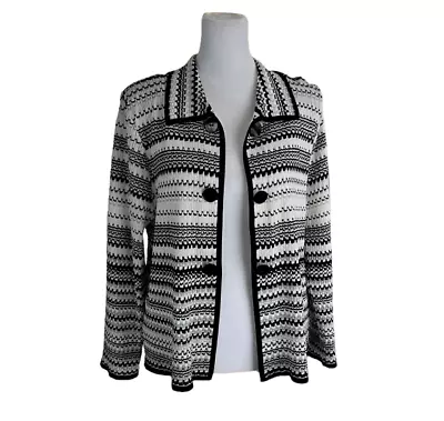 Ming Wang Black Silver Knit Open Cardigan Size Petite Large • $58