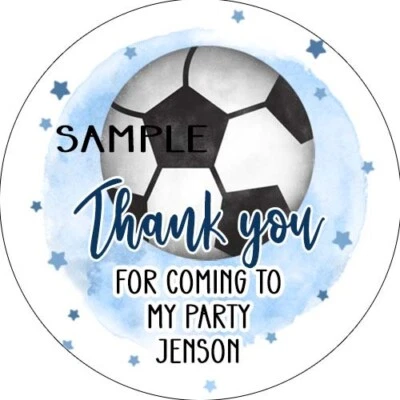 PERSONALISED Birthday Party Thank You STICKERS / LABELS 24 PER SHEET Football • £2.50