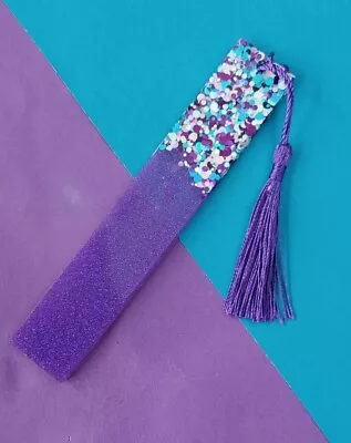 Handmade Purple Dotty Glitter Resin Bookmark. Book Lovers Gift • £4.50