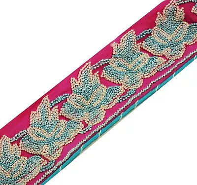 Vintage Pink Sari Border Hand Embroidered Indian Craft Trim Lace Sewing Sari 1YD • $9.86