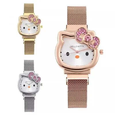 Hello Kitty Diamond Watch Cat Bow Kawaii Pink Ladies Gold Sliver Metal  • $12.99