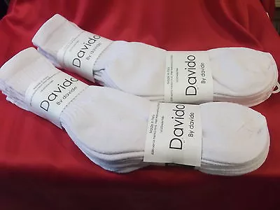 Mens Socks Crew Made In Italy 100% Cotton  6 Pack White Socks Davido Solid • $19.50