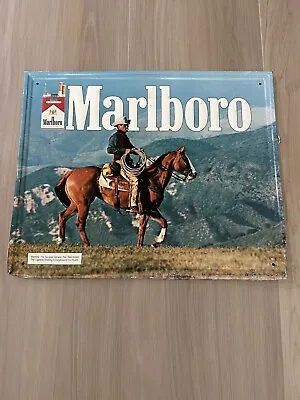 Vintage Marlboro Man Cowboy Metal Tin Tacker Sign Cigarettes Horse RARE 🔥 • $150