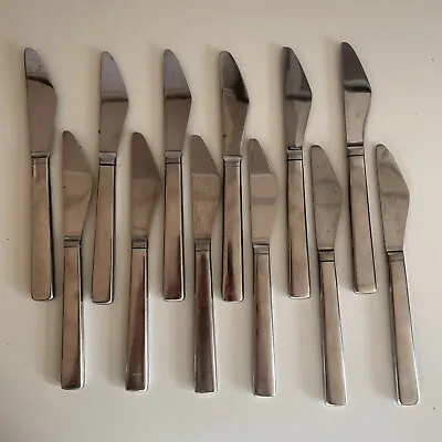 12 MAYA By Norstaal Satin Stainless NORWAY Flatware 7 7/8  DINNER Knives - READ • $49.99