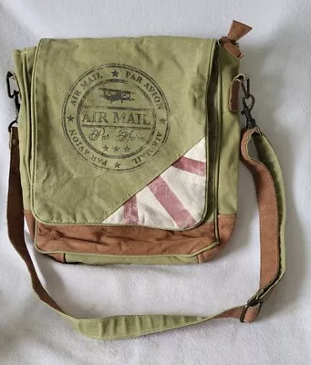 Vintage  Par Avion Air Mail  Canvas & Leather Messenger Bag  • $39.99