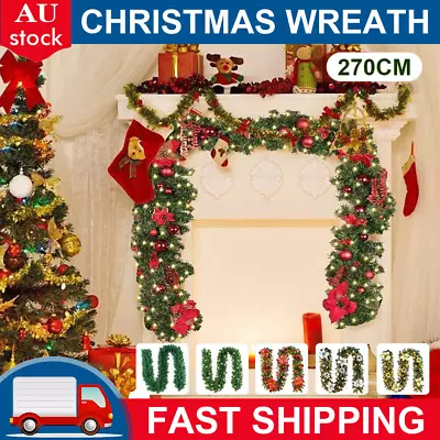 Christmas Xmas Tree Garland Rattan With LED Fairy Lights Wreath DIY Decorations • $8.79