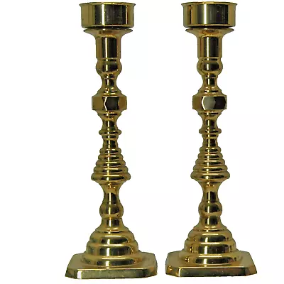 Vintage Set Of 2 Solid Brass Candle Stick Holders 11  Square Base 2 Sizes Adjust • $79.65