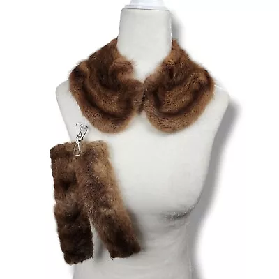Vintage Fur Collar And Cuffs Brown Mink Hollywood Glamour Eveningwear Fashion • $25