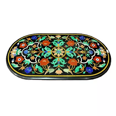 36  X 22  Marble Center Table Top Semi Precious Stone Inlay Marquetry Work • $1059.48