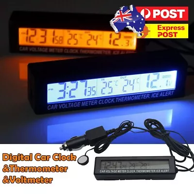 LED Backlight Digital Clock Inside Outside Car Temperature Battery Voltage Meter • $15.99