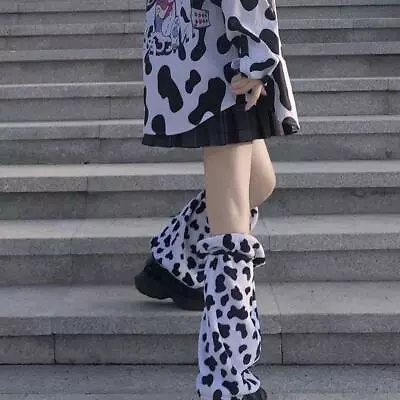 Cow Print Jk Autumn Lolita Leg Warmers Villus Socks Drawstring Sock Foot Cover • £8.69