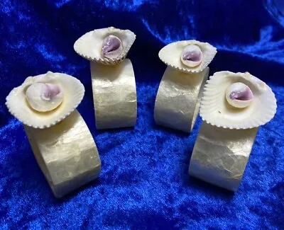 Vtg Lot Set 4 Mother Of Pearl Napkin Rings Shells Boho Phillipines NWT • $13.49