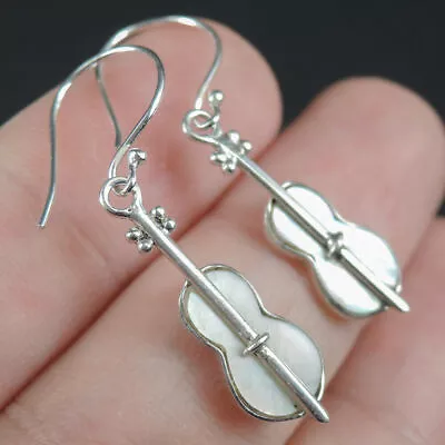 925 Sterling Silver Small Voilin Cello Mother Of Pearl Earrings MOPE-57 • $4.98