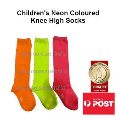 Children's Fluoro Neon Coloured Knee High Socks Disco 70s 80s Style Crazy Socks • £4.90