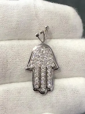 14k White Gold Natural Diamonds 1.24ct VS1 Hamsa Hand Of God Design Pendant Gift • £981.67