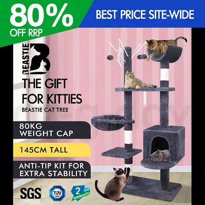 BEASTIE Cat Tree Scratching Post Scratcher Tower Condo House Furniture 145cm • $59.95