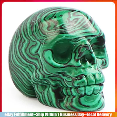 Natural Malachite Quartz Crystal Skull Carved Rough Stone Ghost Skeleton Healing • $12.34