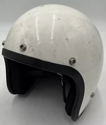 Vintage 1975 Open Face White Motorcycle Helmet Size Medium • $28.99