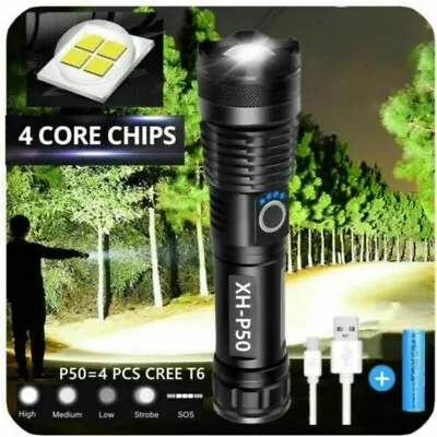 9000LM Tactical Flashlight Rechargeable Torch Zoomable Lamp Outdoor Camping Lamp • $18.59