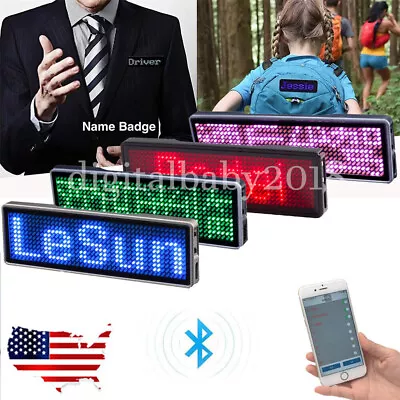US Bluetooth LED Digital Name Tag Badge DIY Programmable Scrolling Message Sign • $15.22
