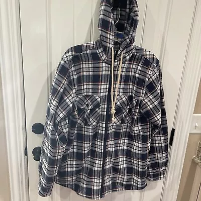 Vtg 4x4 Plaid Sherpa Fleece Lined Lumberjack Hoodie Flannel Winter Jacket XL • $10