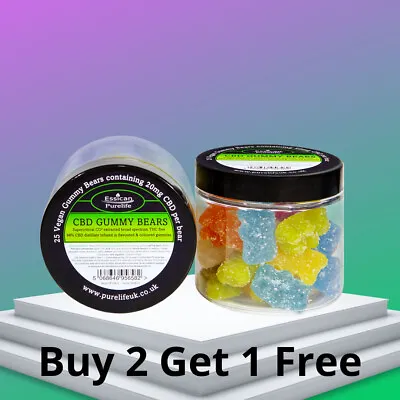 £14.95 • Buy VEGAN CBD Gummy Bears Broad Spectrum THC Free Oil 10mg-20mg X 25pcs 250mg-500mg