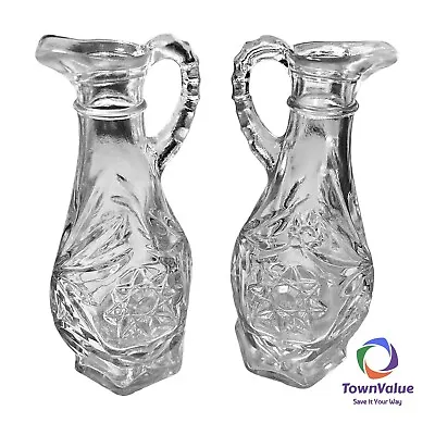 Set Of Two Vintage Glass Cut Oil And Vinegar Decanters Cruet Set • $12.75