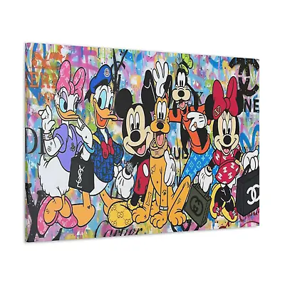 Mickey Mouse Gang Graffiti Canvas Minnie Mouse Chanel Goofy Wall Art Decor • £24.99