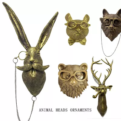 Animal Head Wall Mounted Resin Decor Ornament Hanging Sculpture Rabbit Deer Bear • £8.88