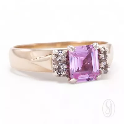 PRETTY IN PINK Vintage 9K Yellow & White Gold Set Pink Sapphire Dress Ring • $179.56