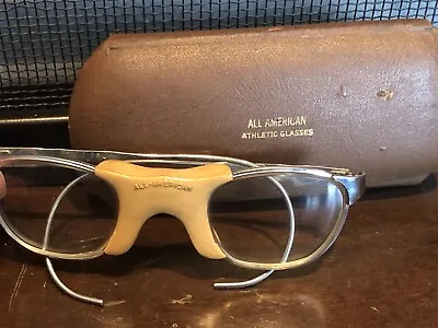 Vintage All American Optical Safety Sports Eyeglasses Glasses W/Case Wire Temple • $22
