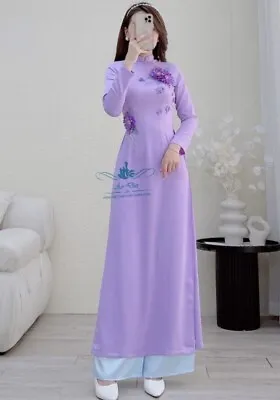 Purple Women’s Vietnamese Ao Dai Silk Traditional Dress With Flower - Áo Dài Lụa • $75.99