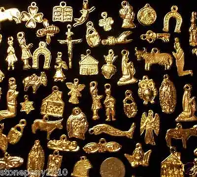 50 Milagro Charms Mexican Folk Art GOLD Import Ex Votos Dijes Miracle • $17.95