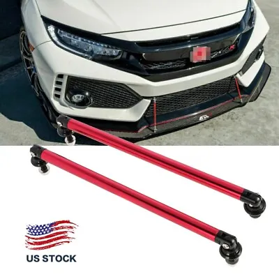 Adjustable Red Car Front Bumper Lip Splitter Strut Rod Tie Support Bars Spoiler • $15.48