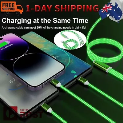 3 In 1 LED Light Up Charging Charger Cable USB Cord IPhone Android Type C Green • $8.45