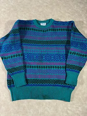 Meister Mens 100% New Wool Geometric Crew Neck Pullover Multi Sweater Medium • $15.99