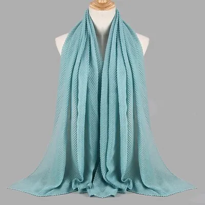 Large Size Cotton Scarf Pleated Crinkle Women's Hijab Muslim Wrap Wrinkle Shawl • £7.19