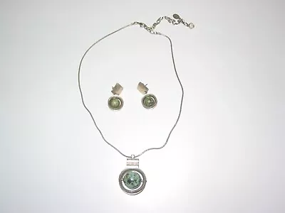 MB SF Marjorie Baer Modernist Silver Tone Necklace/pierced Earrings Metal/stone • $14.95