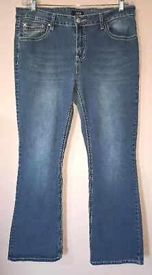 A.N.A Women's Sz 16 Blue Denim Jeans Bling Pockets Boot Cut Thick Stitch 36x30 • $15.95