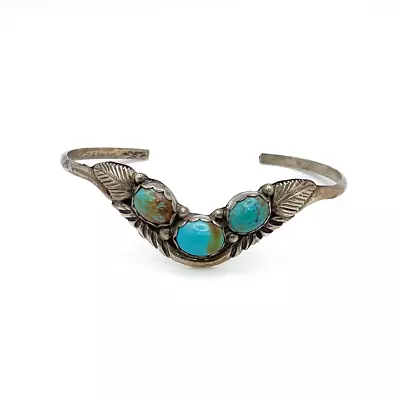 Vintage Navajo V Yazzie Sterling Silver Turquoise Cuff Bracelet • $85