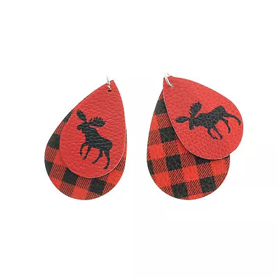 Imitation Leather Pendants - Buffalo Plaid Moose - 1 Pair 2 Pieces - LP152 • $5.24
