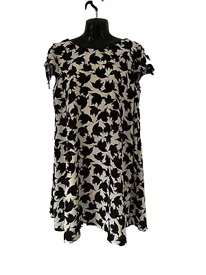 Zara Trafaluc White & Black Bird Print A Line Dress Size L Uk 12 14 Scoop Back • £14.95