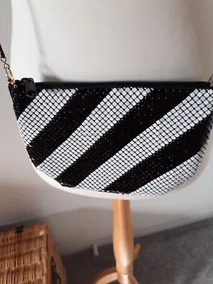 Black& Silver Stripe Chainmail  Evening Bag • £8